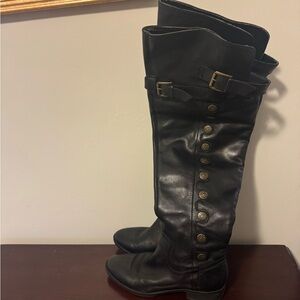 Sam Edelman Black Over-the-Knee Leather Boots with Gold Buttons
